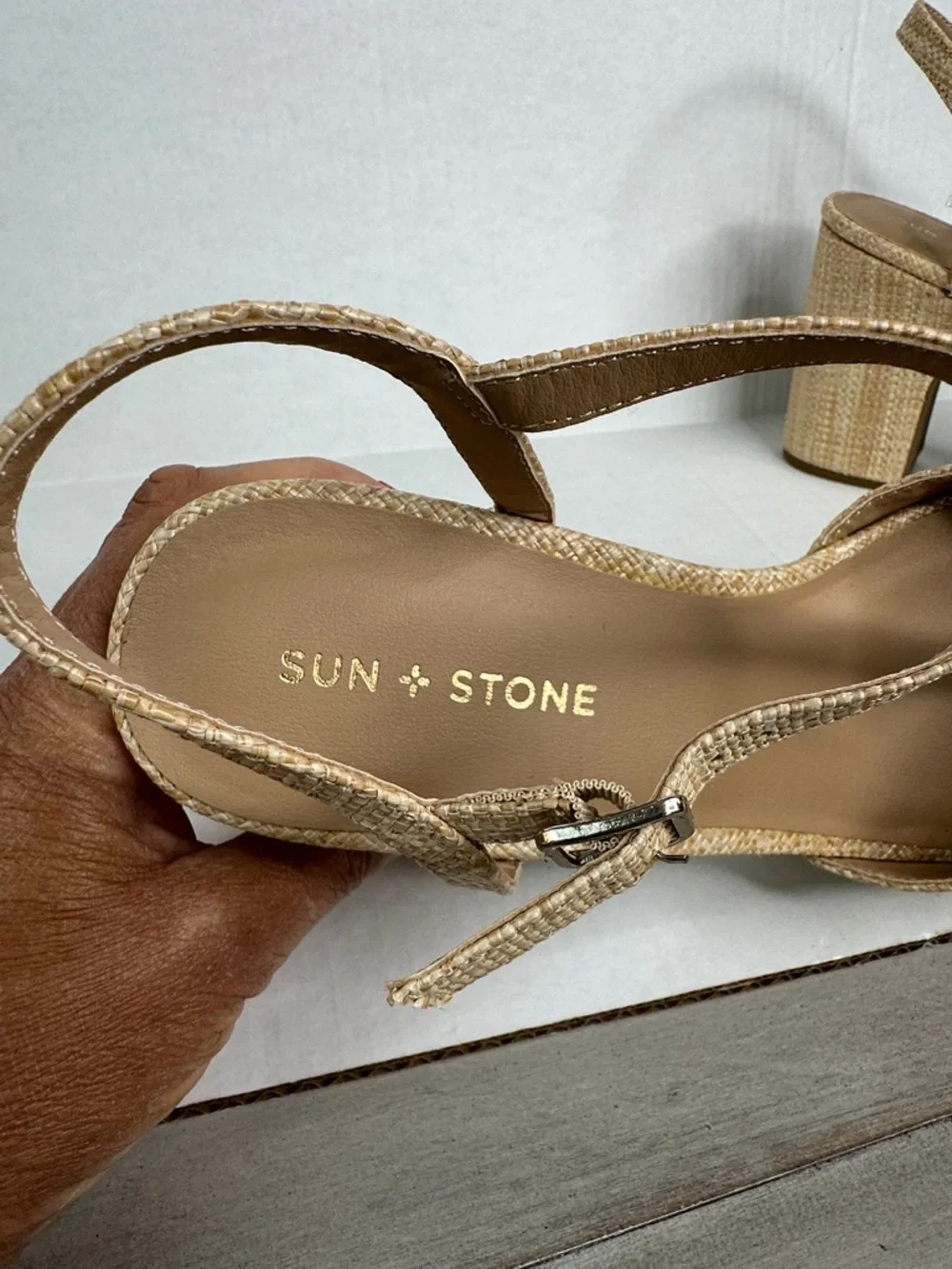 Braided T-Strap Platform‎ Sandals in Tan